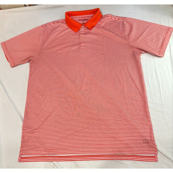 Tabasco Sport Polo Shirt Men's Size L Golf Wicking Short Sleeved Striped Orange - Picture 2 of 7